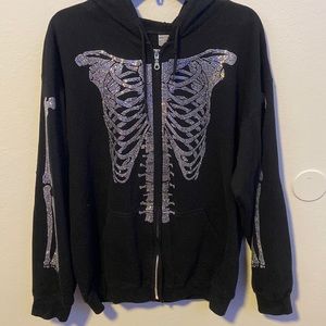 Simplicity Rhinestone skeleton zip-up
